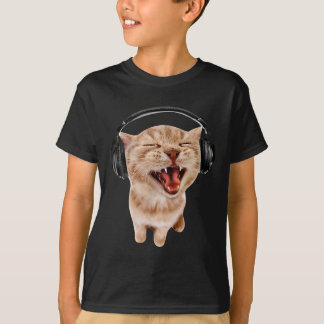 子供と猫のヘッドホンメメ Tシャツ