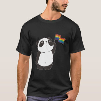 子供と虹の旗を持つパンダ Tシャツ