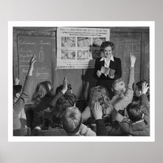 子供と配給ブックWWII -ヴィンテージ ポスター