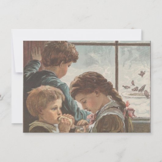 子供と鳥 窓辺のクリスマス 飾り 無料印刷 シーズンカード (正面)