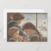 子供と鳥 窓辺のクリスマス 飾り 無料印刷 シーズンカード (正面/裏面)