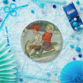 子供とSleddingヴィンテージのクリスマス ペーパープレート (パーティー)