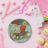 子供とSleddingヴィンテージのクリスマス ペーパープレート (パーティー)