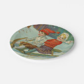 子供とSleddingヴィンテージのクリスマス ペーパープレート (アングル)