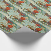 子供とSleddingヴィンテージのクリスマス ラッピングペーパー (角)