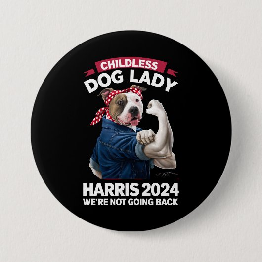 子供なしの犬好き女性がカマラに投票 選挙 2024 缶バッジ (正面)