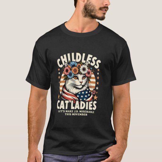 子供なしの猫好き婦人の選挙日のアメリカ国旗 カ Tシャツ (正面)