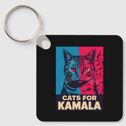 子供なしの猫好き婦人、Kamala Harrisに投票 2024 キーホルダー (正面)