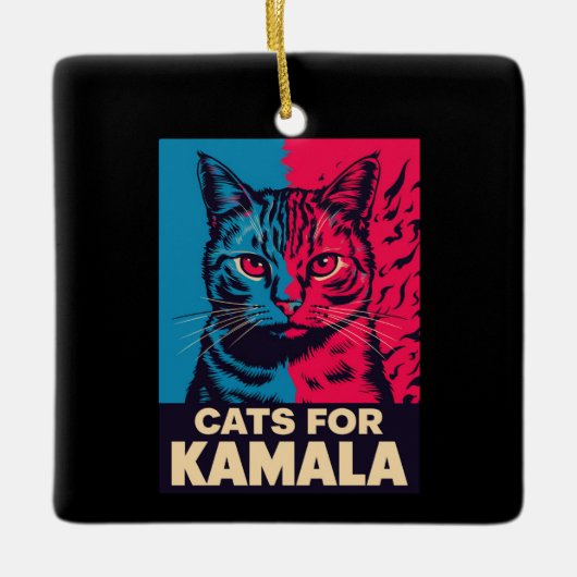 子供なしの猫好き婦人、Kamala Harrisに投票 2024 セラミックオーナメント (正面)