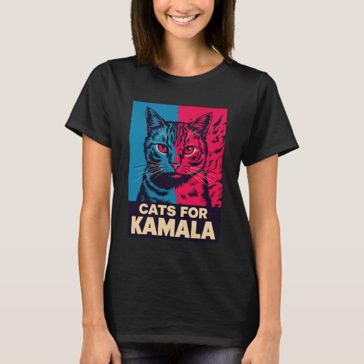 子供なしの猫好き婦人、Kamala Harrisに投票 2024 Tシャツ (正面)