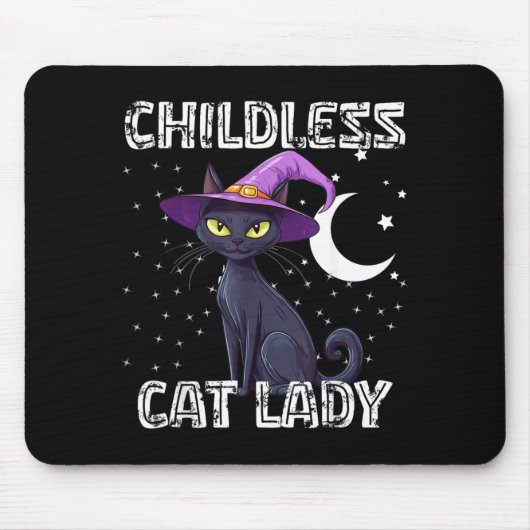 子供なしの猫飼い女性のスプーキーな魔女の帽子 黒猫 マウスパッド (正面)