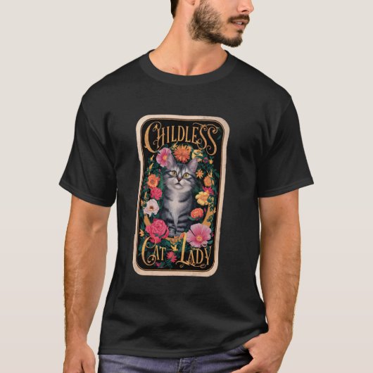 子供なし猫好きの女性タロットカード Tシャツ (正面)