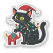 子供のいない猫好きの女性クリスマスカマラトランプ シール (正面)