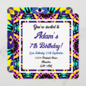 子供のおもしろいブルーピンクパープルトロピカル誕生日 招待状 (正面/裏面)