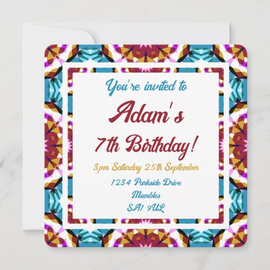 子供のおもしろいブルーピンクブラウン熱帯誕生日 招待状 (正面)