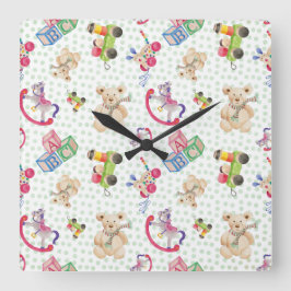 子供のおもちゃのパターン スクエア壁時計