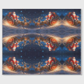 子供のおもちゃを届けるサンタ、サンタを引っ張るトナカイ ラッピングペーパー (フラット)