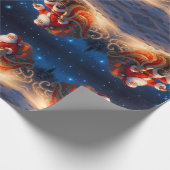 子供のおもちゃを届けるサンタ、サンタを引っ張るトナカイ ラッピングペーパー (角)