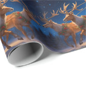 子供のおもちゃを届けるサンタ、サンタを引っ張るトナカイ ラッピングペーパー (ロールコーナー)