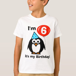 子供のかわいいペンギンが付いている第6誕生日のワイシャツ Tシャツ
