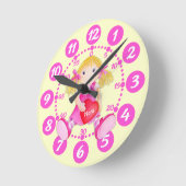 子供のかわいい縫いぐるみ人形のハートの芸術のピンクの黄色の時計 ラウンド壁時計 (傾斜)