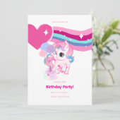 子供のためのかわいいユニコーンの誕生日招待状 招待状 (スタンド正面)