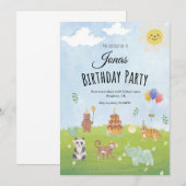 子供のためのかわいい動物の誕生日パーティーの招待状 招待状 (正面/裏面)