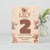 子供のためのかわいい動物の誕生日パーティー 招待状 (スタンド正面)