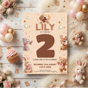 子供のためのかわいい動物の誕生日パーティー 招待状