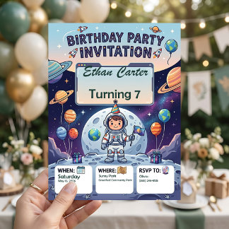 子供のためのかわいい宇宙飛行士の誕生日招待状 招待状