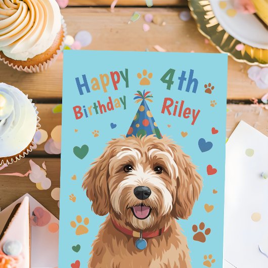 子供のためのかわいい犬の4歳の誕生日カード カード