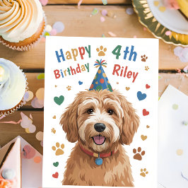 子供のためのかわいい犬の4歳の誕生日カード パーソナライズ可能 カード
