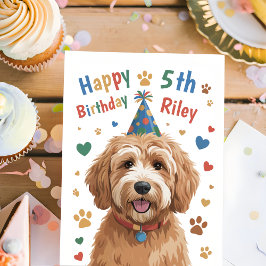 子供のためのかわいい犬の5歳の誕生日カード パーソナライズ可能 カード