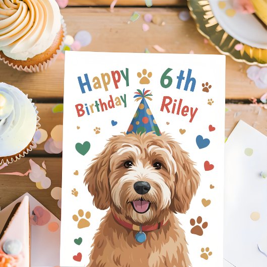 子供のためのかわいい犬の6歳の誕生日カード カード