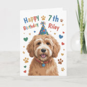 子供のためのかわいい犬の7歳の誕生日カード パーソナライズ可能 カード (正面)