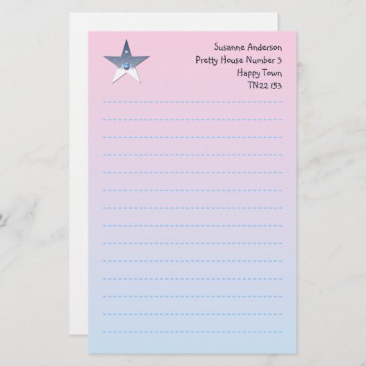 子供のためのかわいらしい星の筆記用紙 便箋 (正面/裏面)