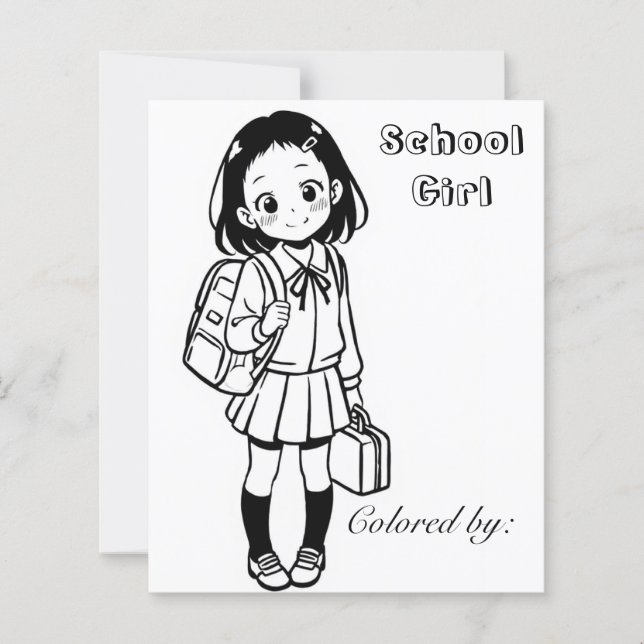 子供のためのぬりえページ | アニメーションの女子学生 (正面)