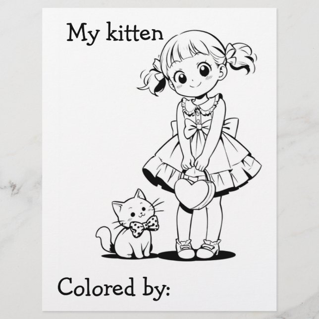 子供のためのぬりえページ | 私の子猫のアニメ (正面)