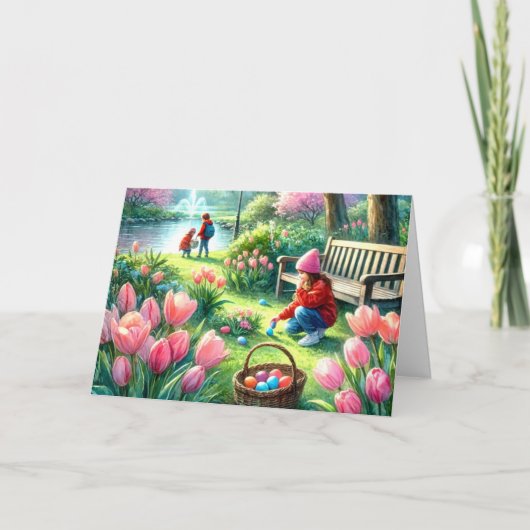 子供のためのイースター おめでとう折り紙グリーティングカード カード (正面)