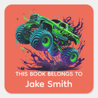 子供のためのカスタムグリーンモンスタートラックステッカー スクエアシール