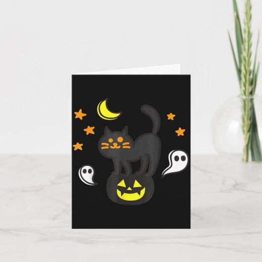 子供のためのカボチャの上の不気味なハロウィンの黒猫 カード (正面)