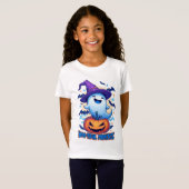 子供のためのカボチャの友達と魔女の帽子の幽霊 👻 Tシャツ (正面フル)