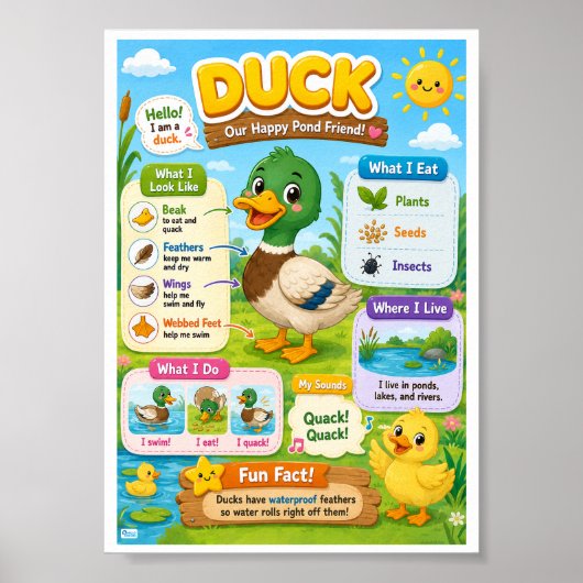 子供のためのカモの面白い事実 ポスター (正面)