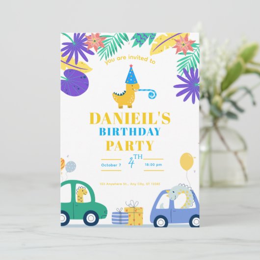 子供のためのカラフルな恐竜の誕生日招待状 招待状 (スタンド正面)