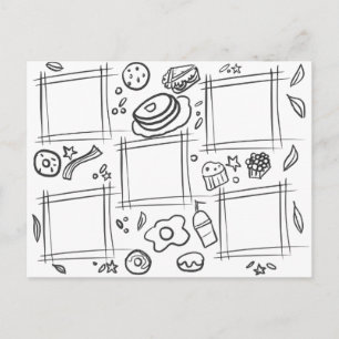 子供のためのカラフルな食べ物朝食の楽しいお絵かき ポストカード