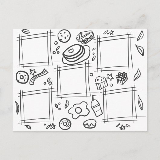 子供のためのカラフルな食べ物朝食の楽しいお絵かき ポストカード (正面)