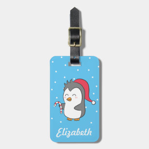 子供のためのキュートで幸せなクリスマスペンギンのキャンディケイン ラゲッジタグ