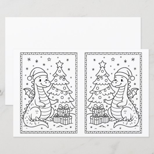 子供のためのクリスマスのぬりえページ 赤ちゃん恐竜 (正面/裏面)
