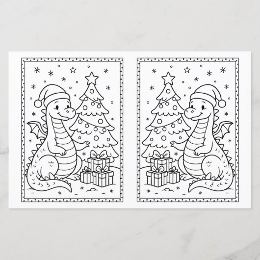 子供のためのクリスマスのぬりえページ 赤ちゃん恐竜 (正面)