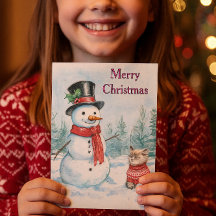 子供のためのクリスマスの雪だるまと猫